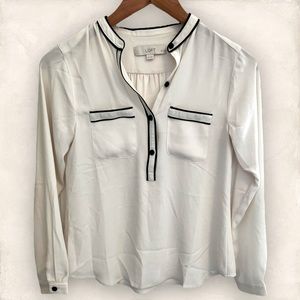 LOFT XS Professional White and Black Blouse EUC